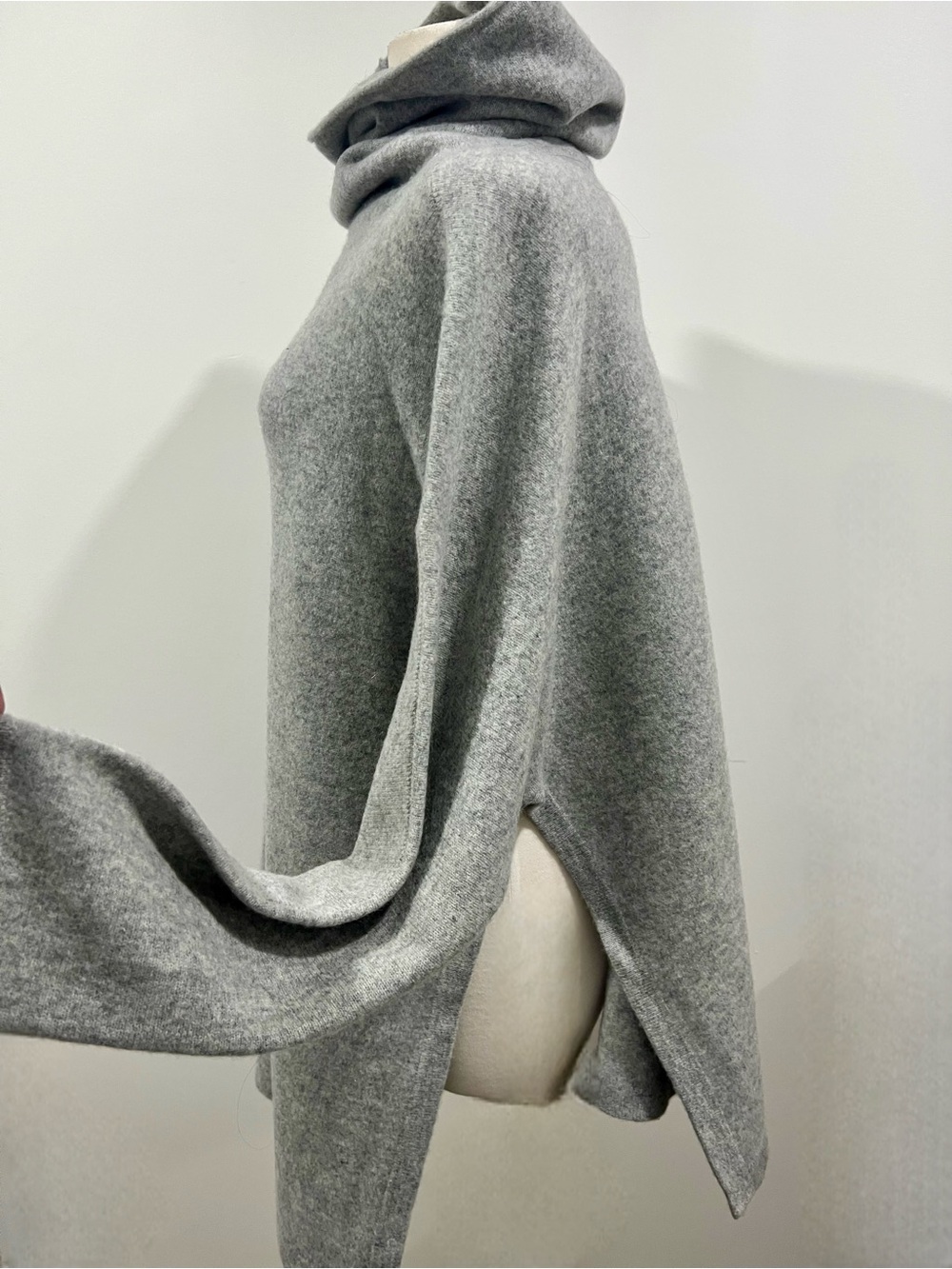 Cozy Grey Cowl-Neck Sweater Poncho